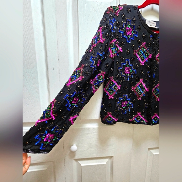 Vtg 80s-90s Stenay Women's Silk Jacket Embellished Intricate sequins Beadwork, S - Picture 4 of 9